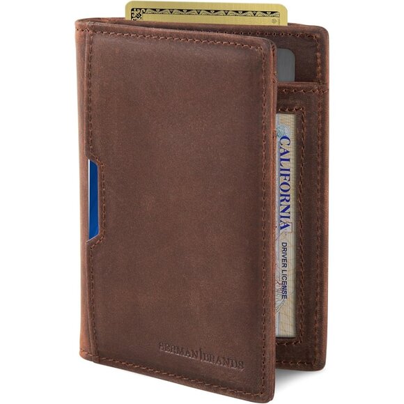 Men Brown Slim leather RFID Blocking Minimalist Card Front Pocket Wallets - Picture 5 of 10